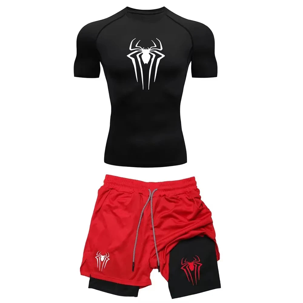Men’s Y2K Spider Printed Compression Workout Set