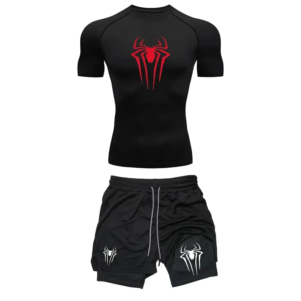 Men’s Y2K Spider Printed Compression Workout Set
