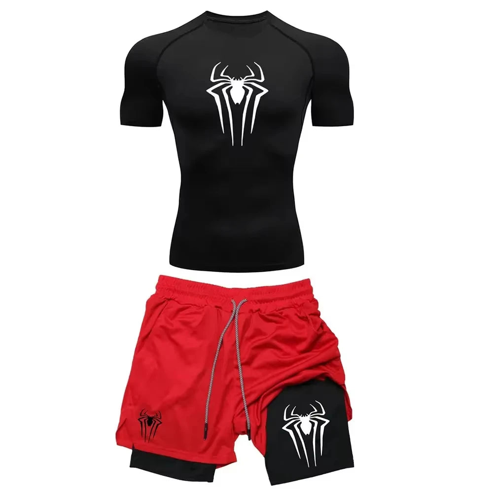 Men’s Y2K Spider Printed Compression Workout Set