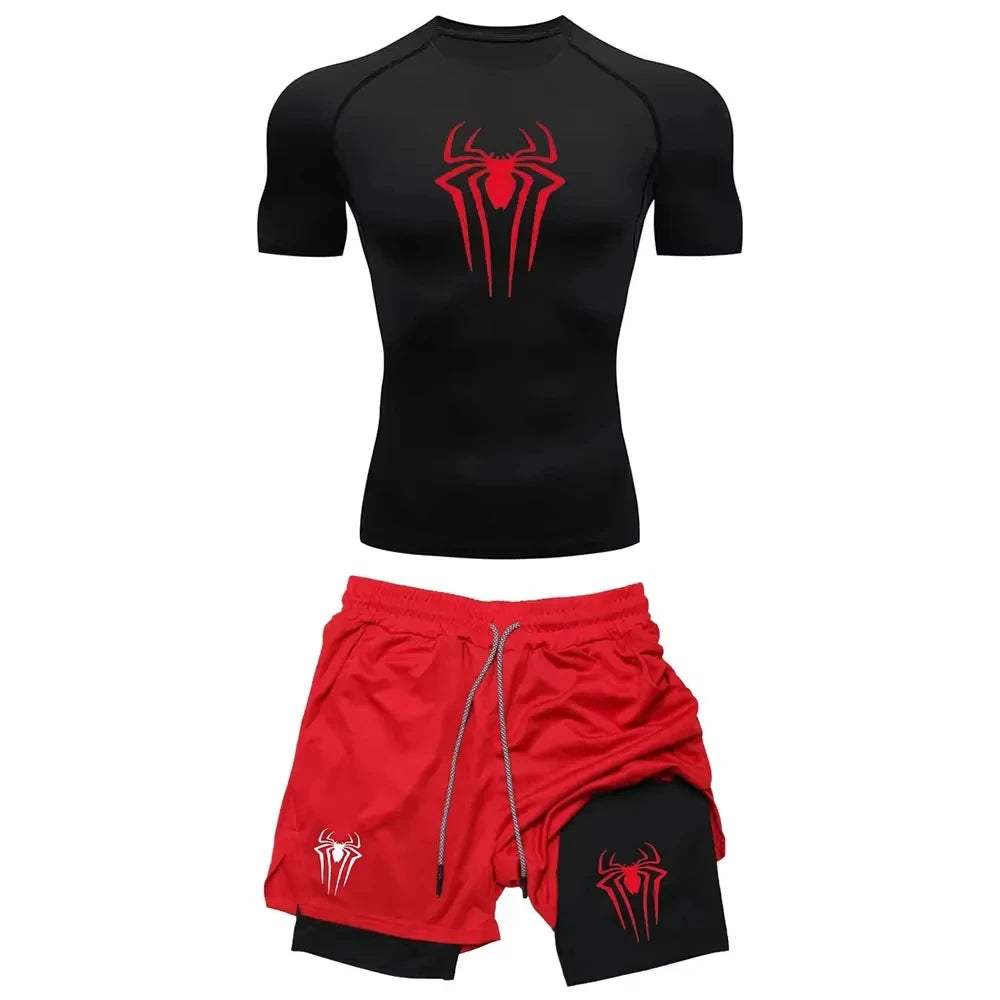 Men’s Y2K Spider Printed Compression Workout Set