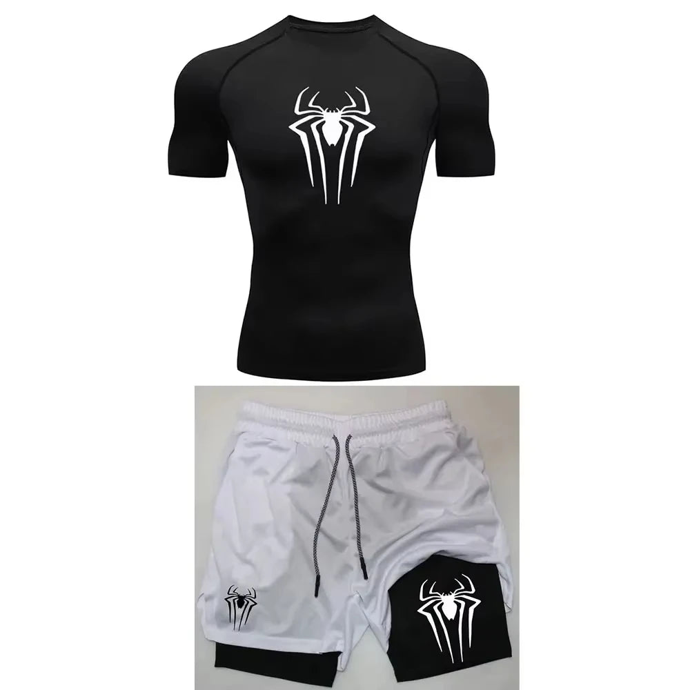 Men’s Y2K Spider Printed Compression Workout Set