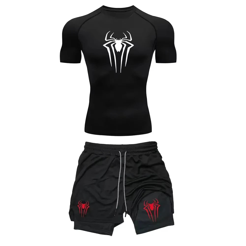 Men’s Y2K Spider Printed Compression Workout Set