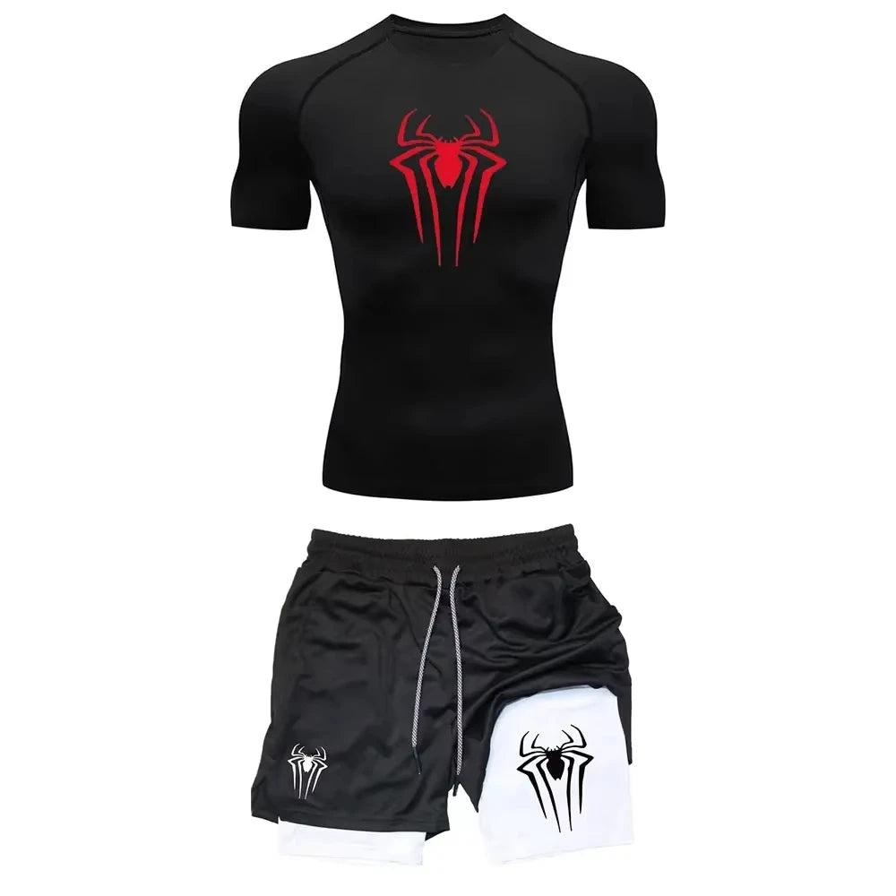 Men’s Y2K Spider Printed Compression Workout Set