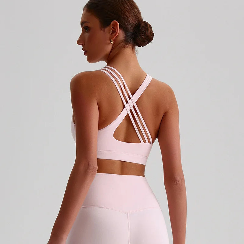 Solid Color Cross-Back High Support Fitness Bra