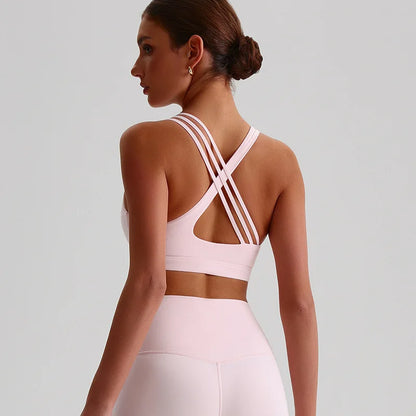 Solid Color Cross-Back High Support Fitness Bra