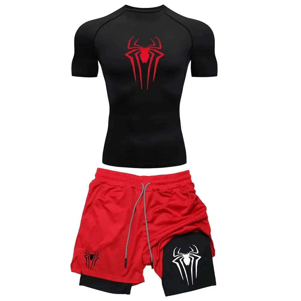 Men’s Y2K Spider Printed Compression Workout Set